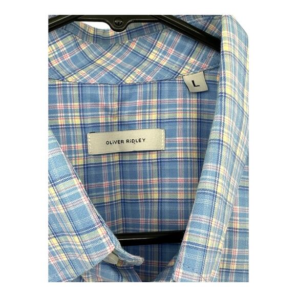 Oliver Ridley Shirt‎ Mens Large Button Up Long Sleeves Blue Plaid Cotton Preppy - Picture 2 of 4